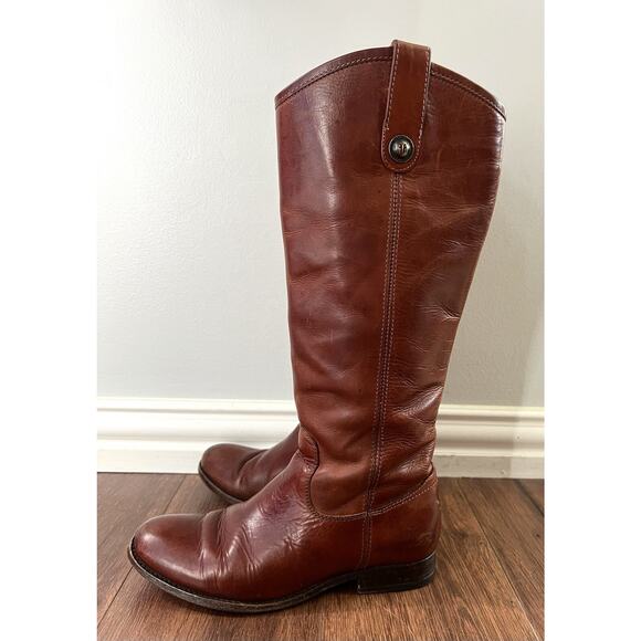 FRYE Melissa Button Brown Buffed Waxy Leather Tall Lug Riding Boots - Picture 3 of 11